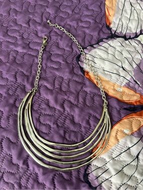 Chico's Silver Multi-Row Curved Collar Necklace